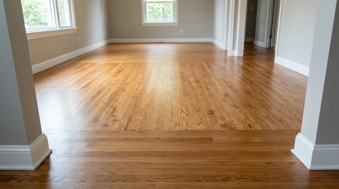 Hardwood-look flooring in a refinished interior space