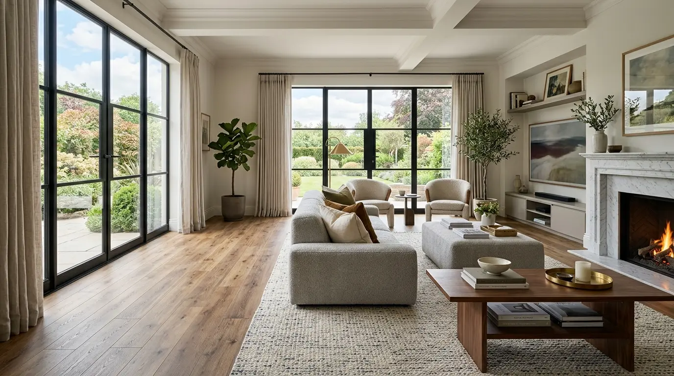 Luxury vinyl plank flooring installed in an open living area